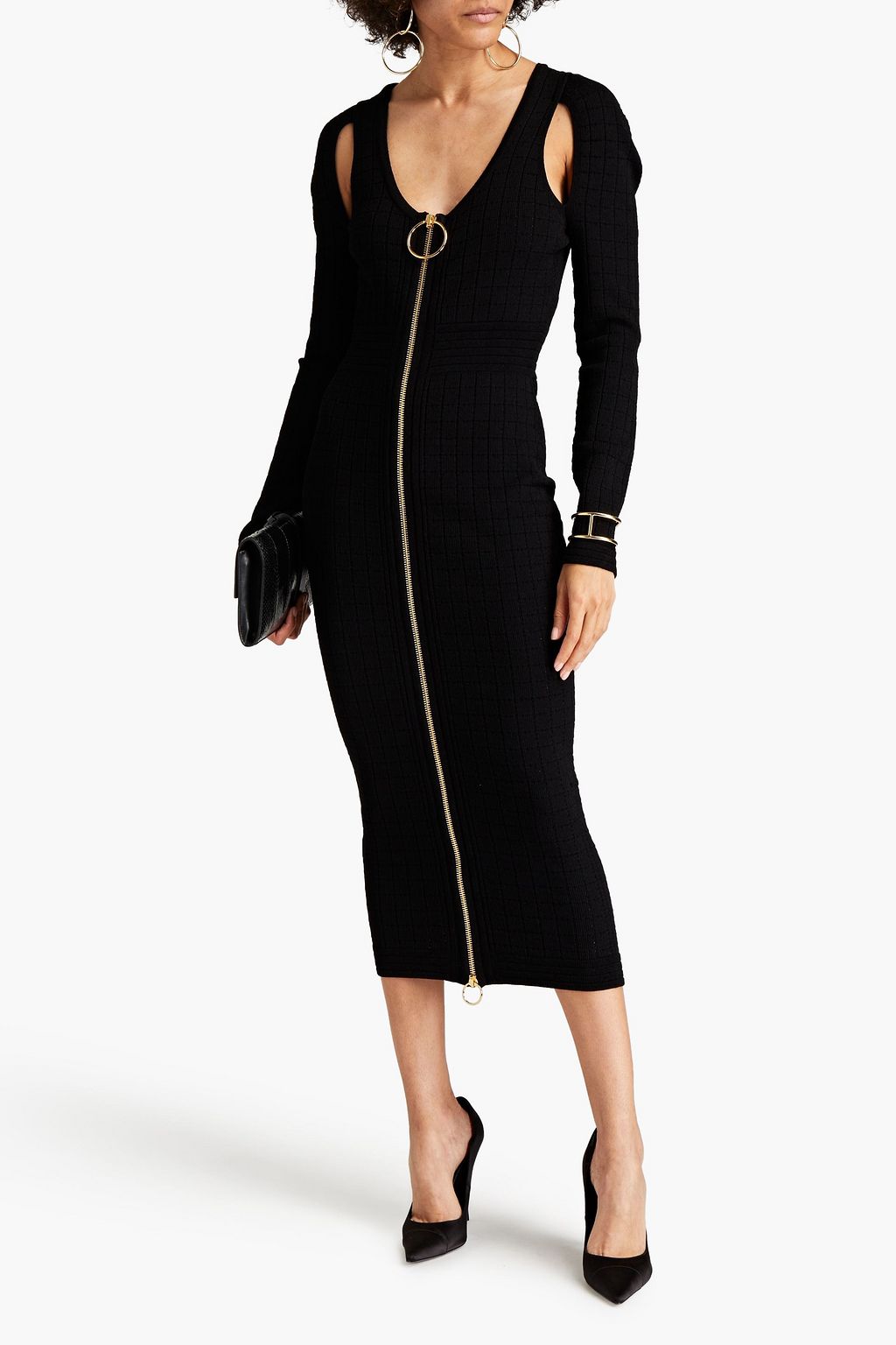 BALMAIN Cutout stretch-knit midi dress
