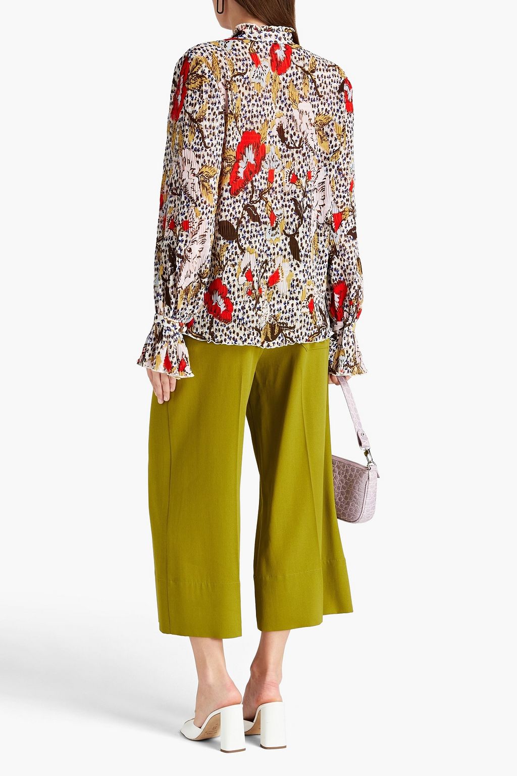DIANE VON FURSTENBERG Elton 플로럴 프린트 플리세 시폰 블라우스