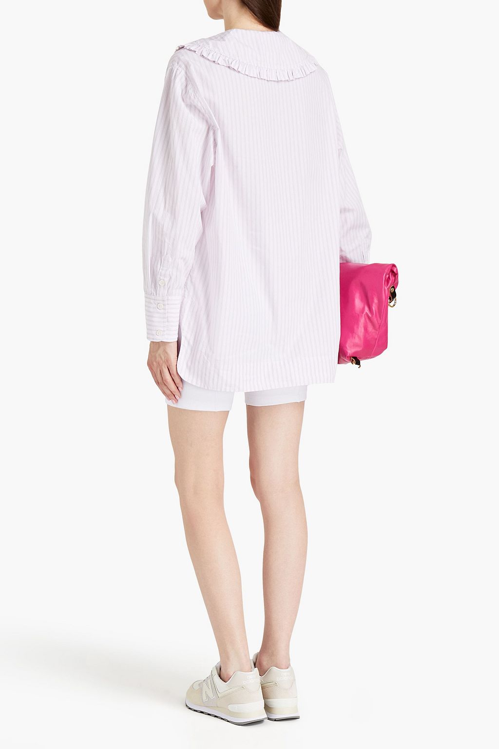 GANNI Striped ruffle-trimmed organic cotton-poplin shirt