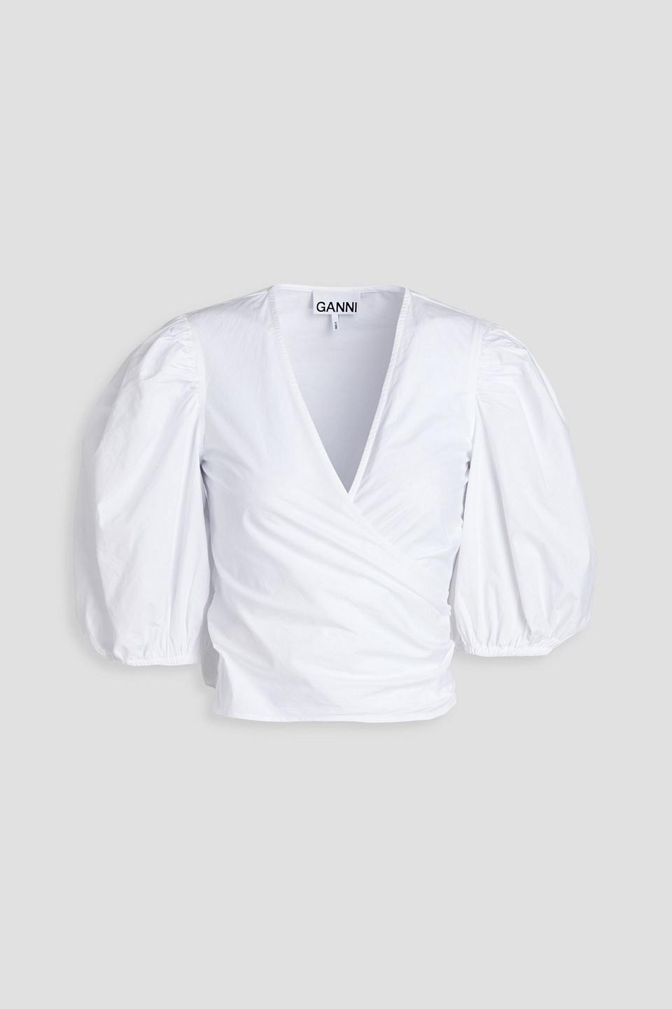 ganni - tie-back organic cotton wrap top - white - eu 36