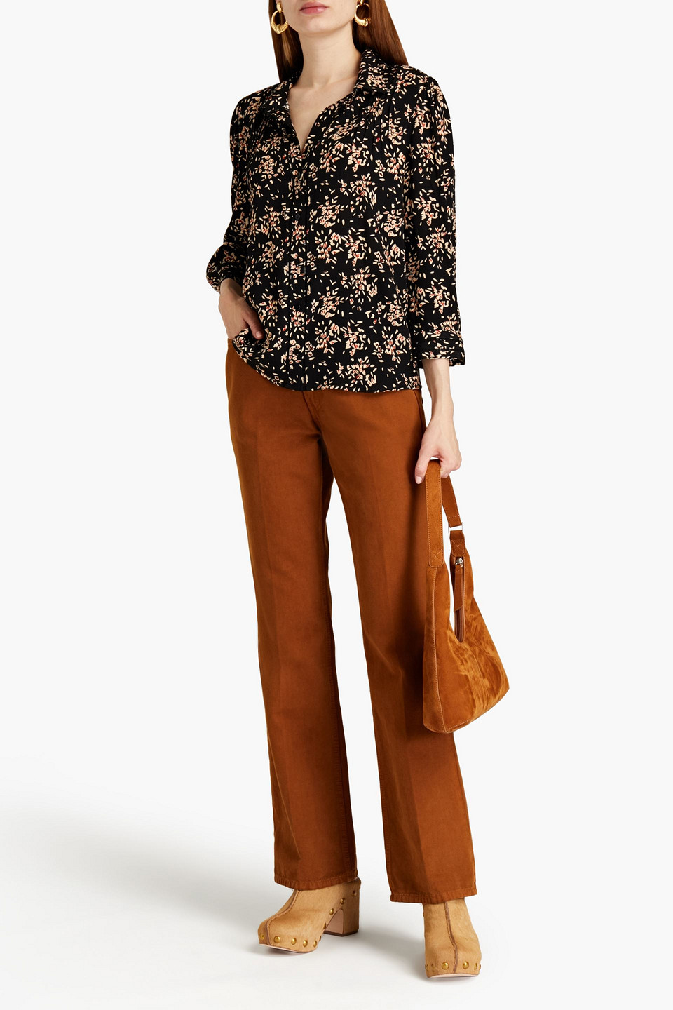 Ba&sh Venus Pintucked Printed Crepe Shirt In Black