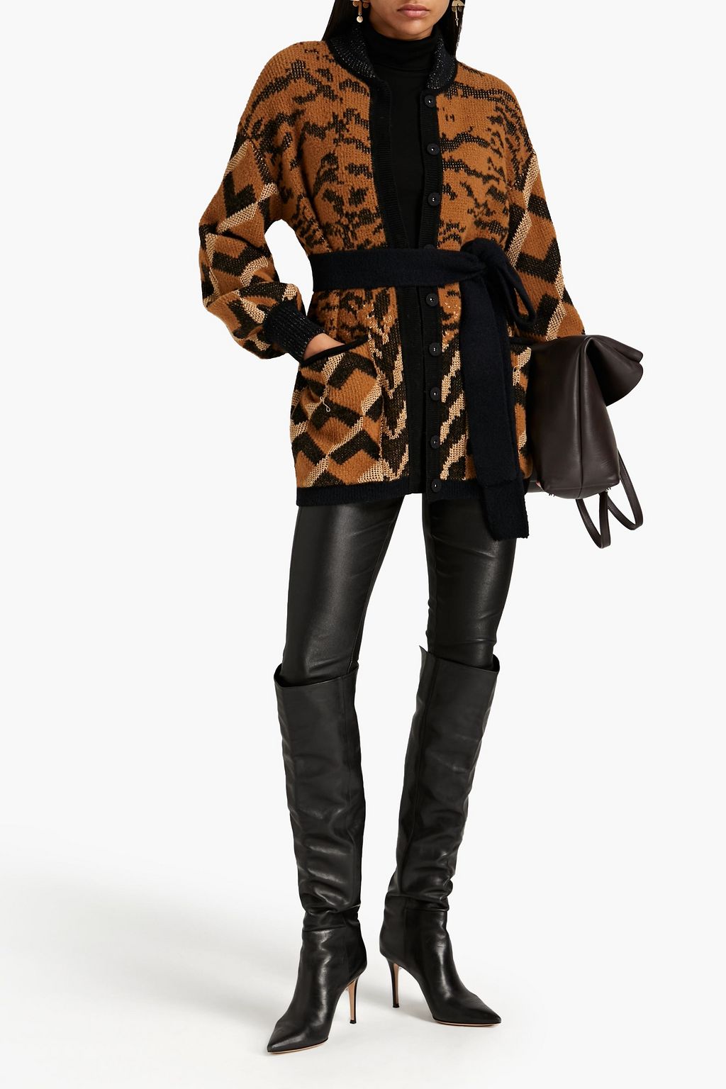 DIANE VON FURSTENBERG Claude Cardigan aus Jacquard-Strick mit Gürtel