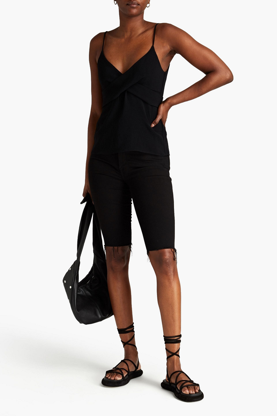 Ba&sh Tie-back Twist-front Crepe Top In Black