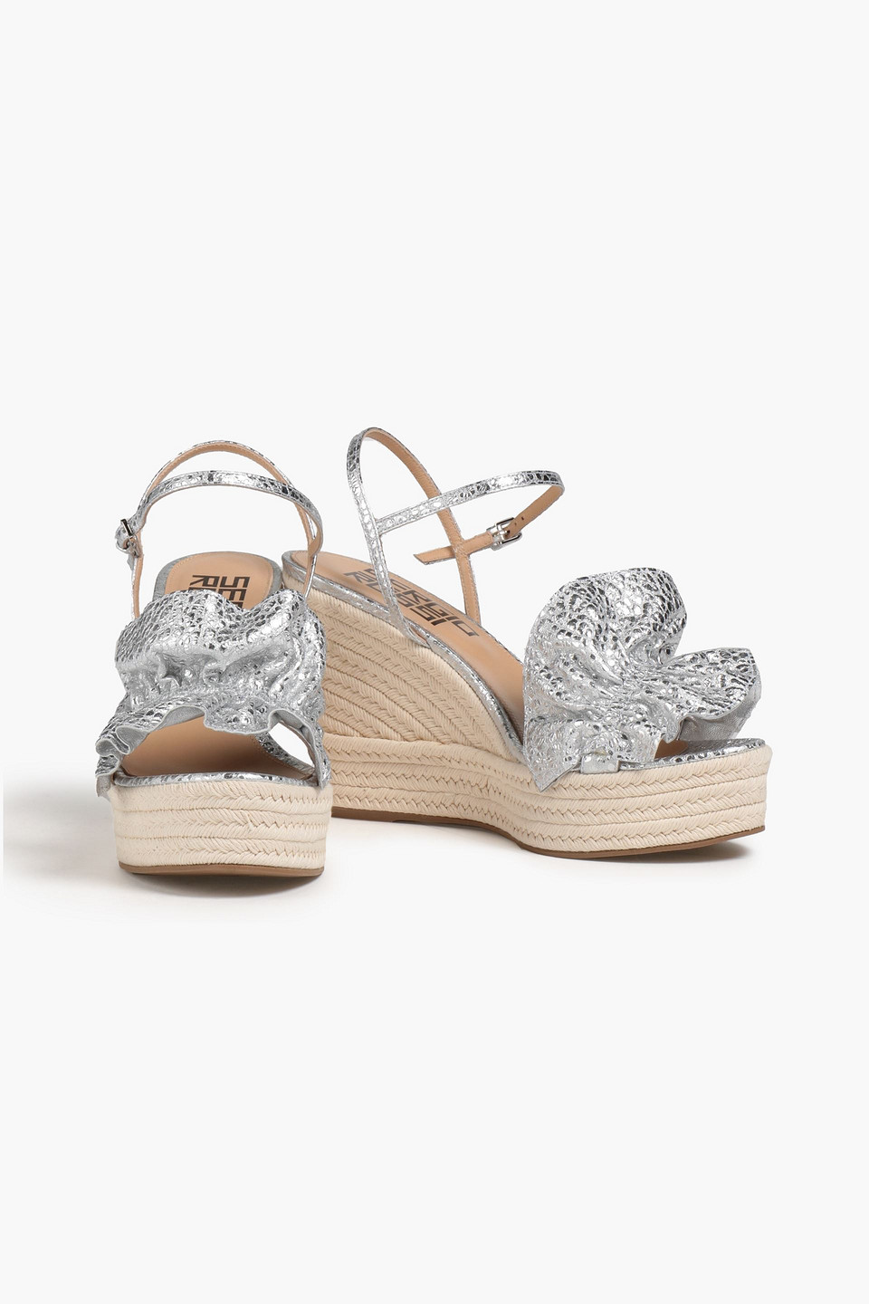 Sergio Rossi Gathered Metallic Leather Wedge Espadrilles In Grey