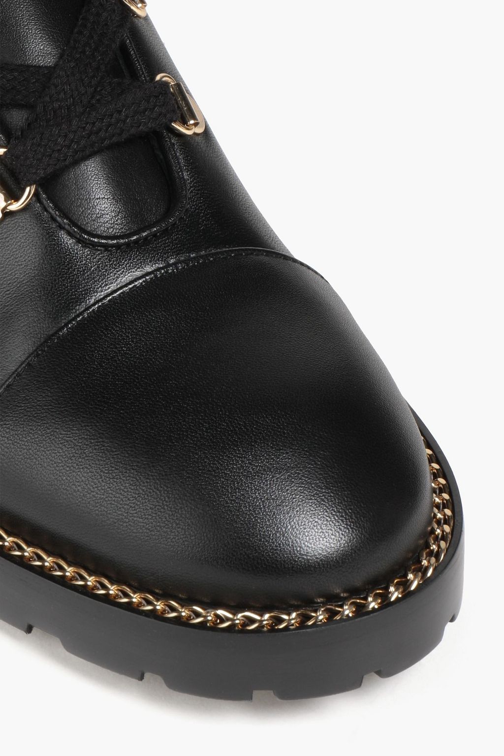 STUART WEITZMAN Kolbie chain-trimmed leather combat boots