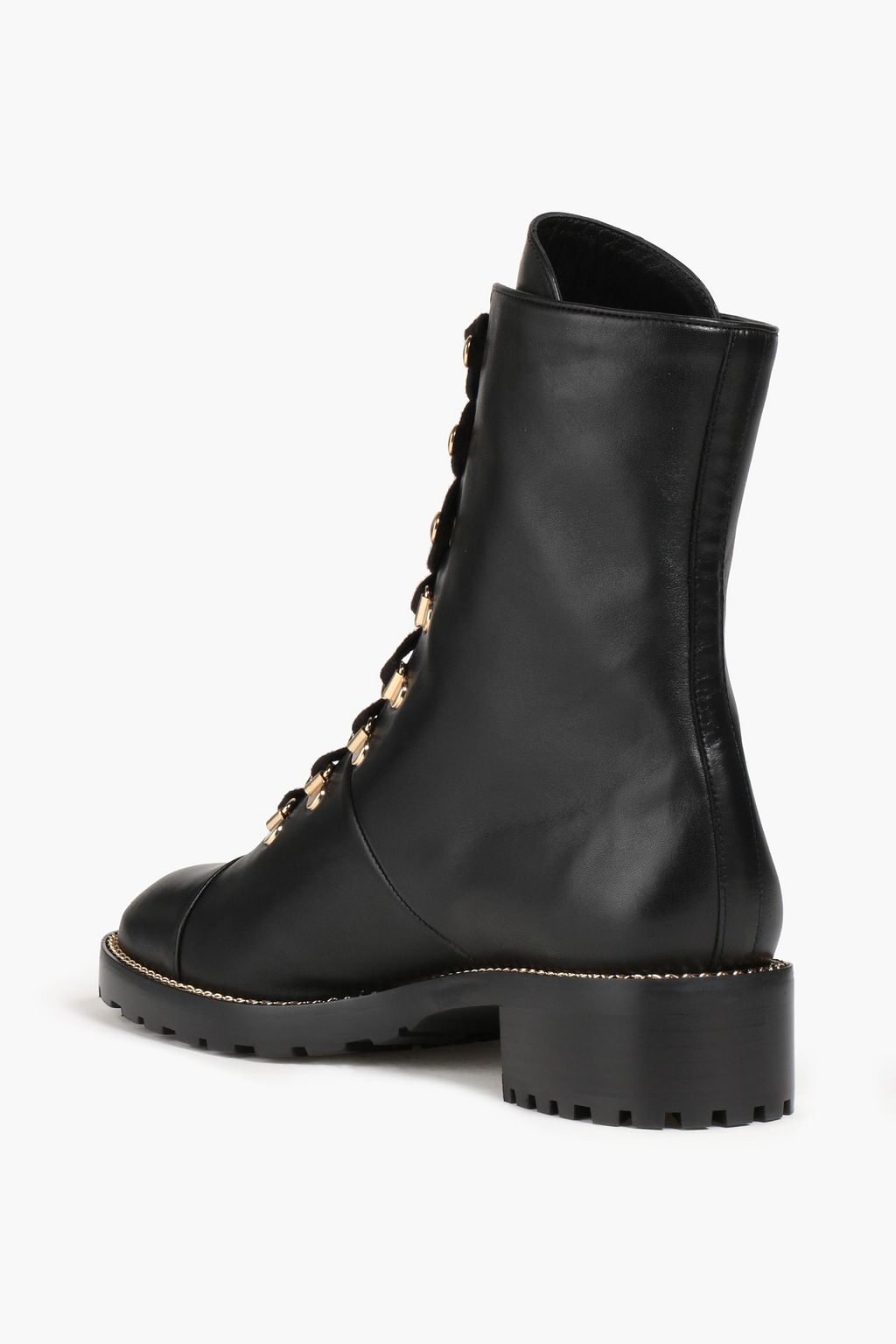 STUART WEITZMAN Kolbie chain-trimmed leather combat boots