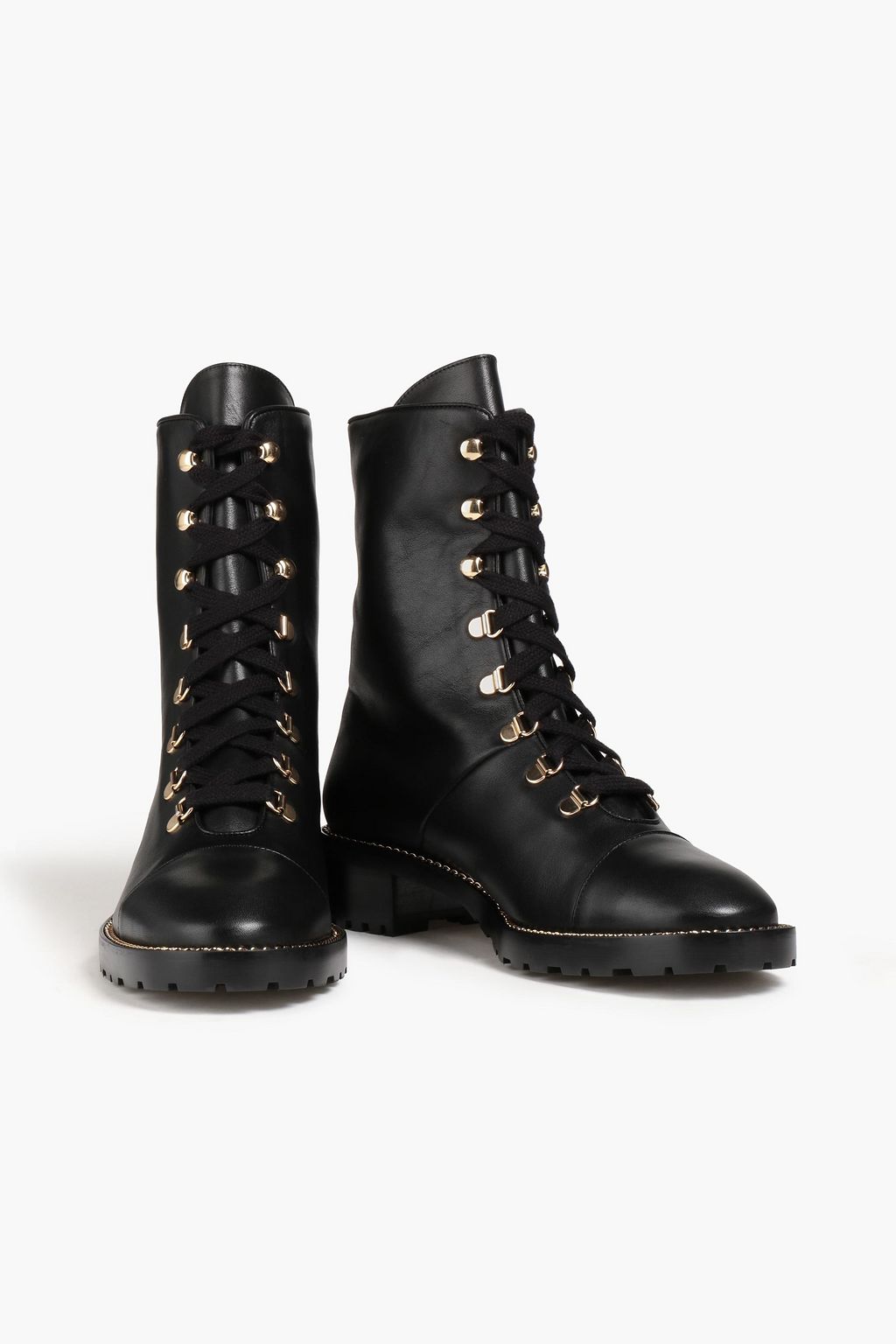 STUART WEITZMAN Kolbie chain-trimmed leather combat boots
