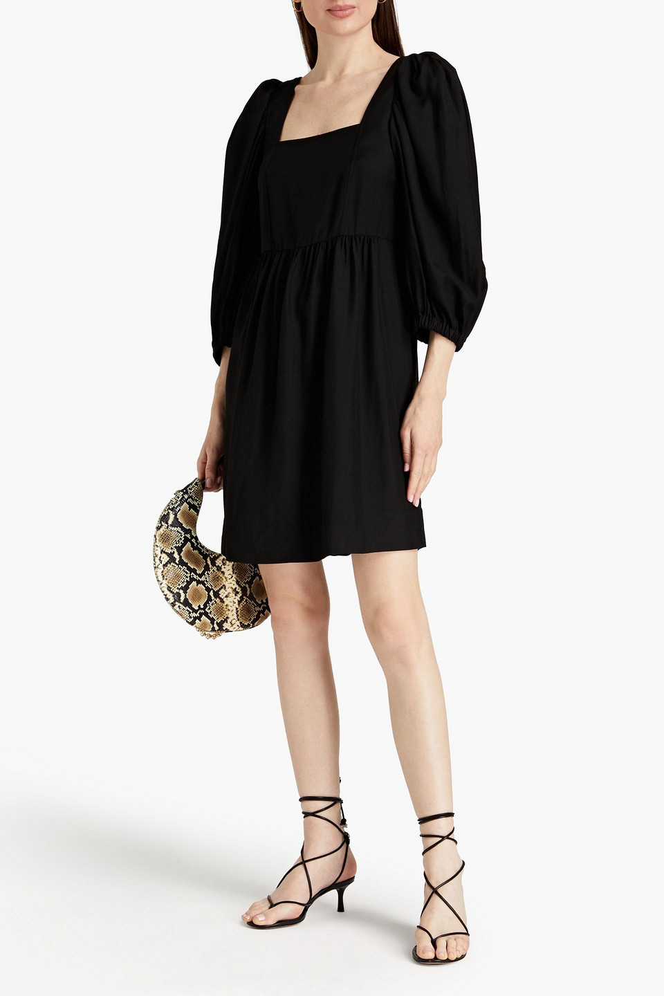 Ba&sh Gathered Shantung Mini Dress In Black