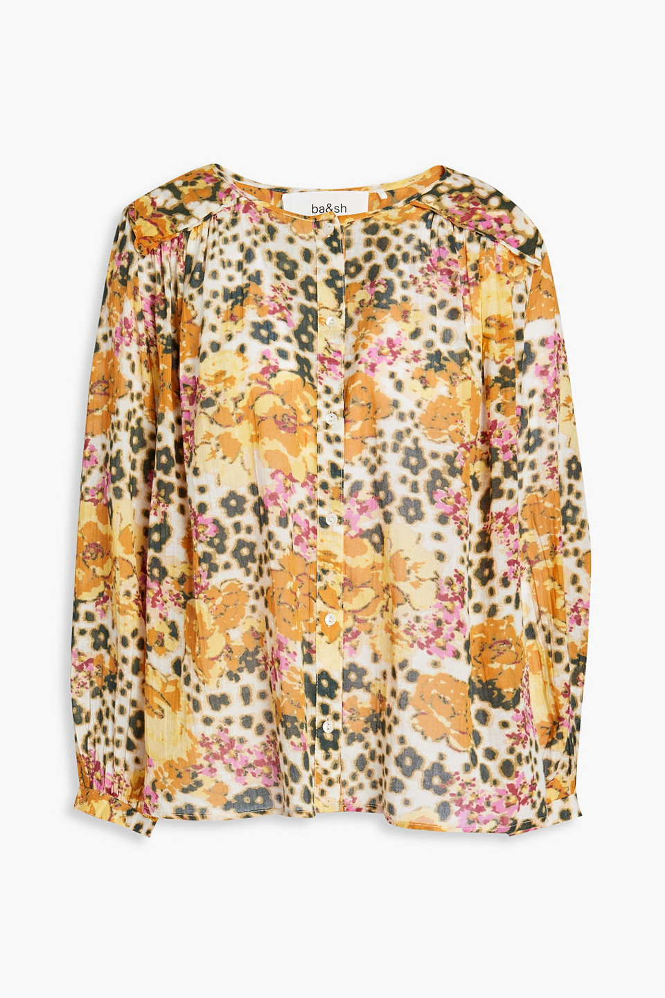 ba&sh - gathered floral-print cotton-voile shirt - yellow - 0