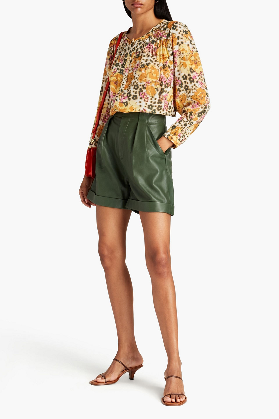 Ba&sh Gathered Floral-print Cotton-voile Shirt In Mustard