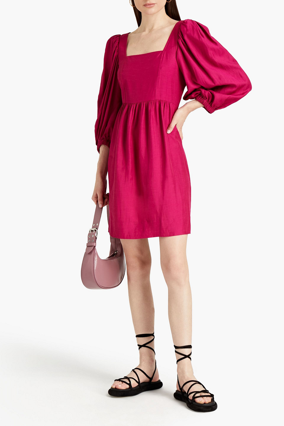 Ba&sh Gathered Shantung Mini Dress In Fuchsia