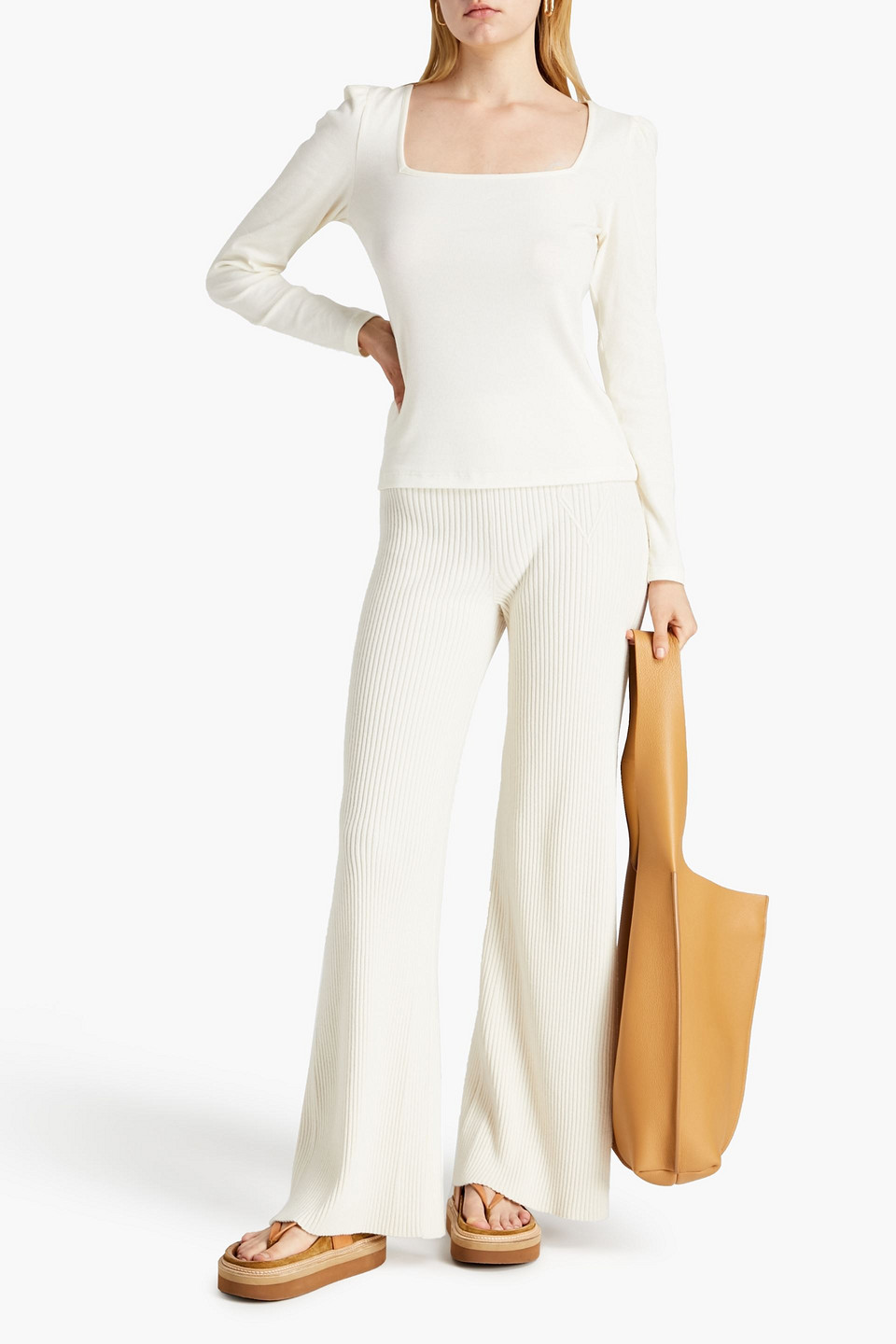 Ba&sh Olympe Ribbed Stretch-cotton Jersey Top In White