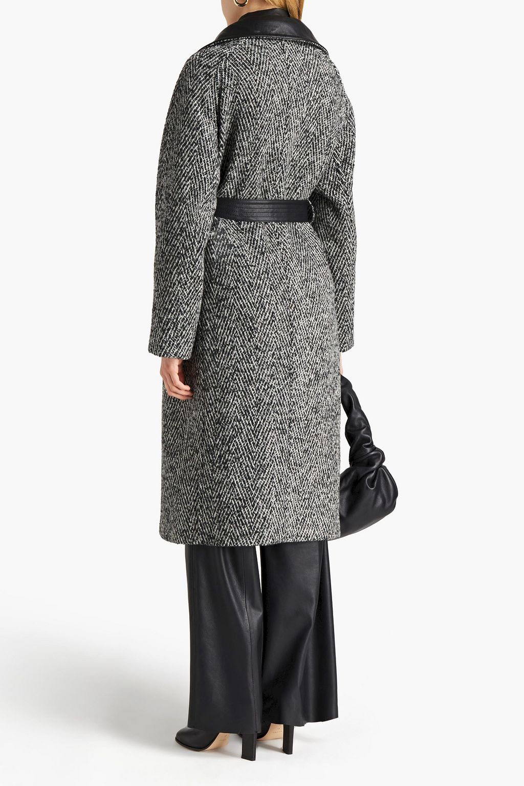 LVIR Belted herringbone wool-blend tweed coat