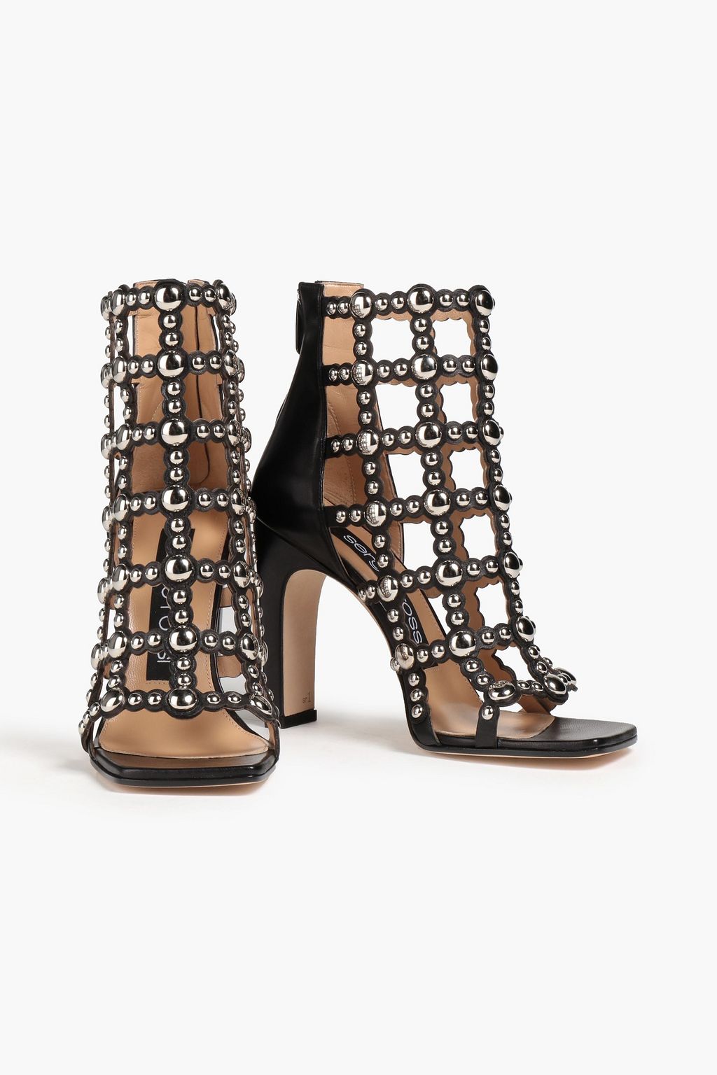 SERGIO ROSSI Studded laser-cut leather sandals