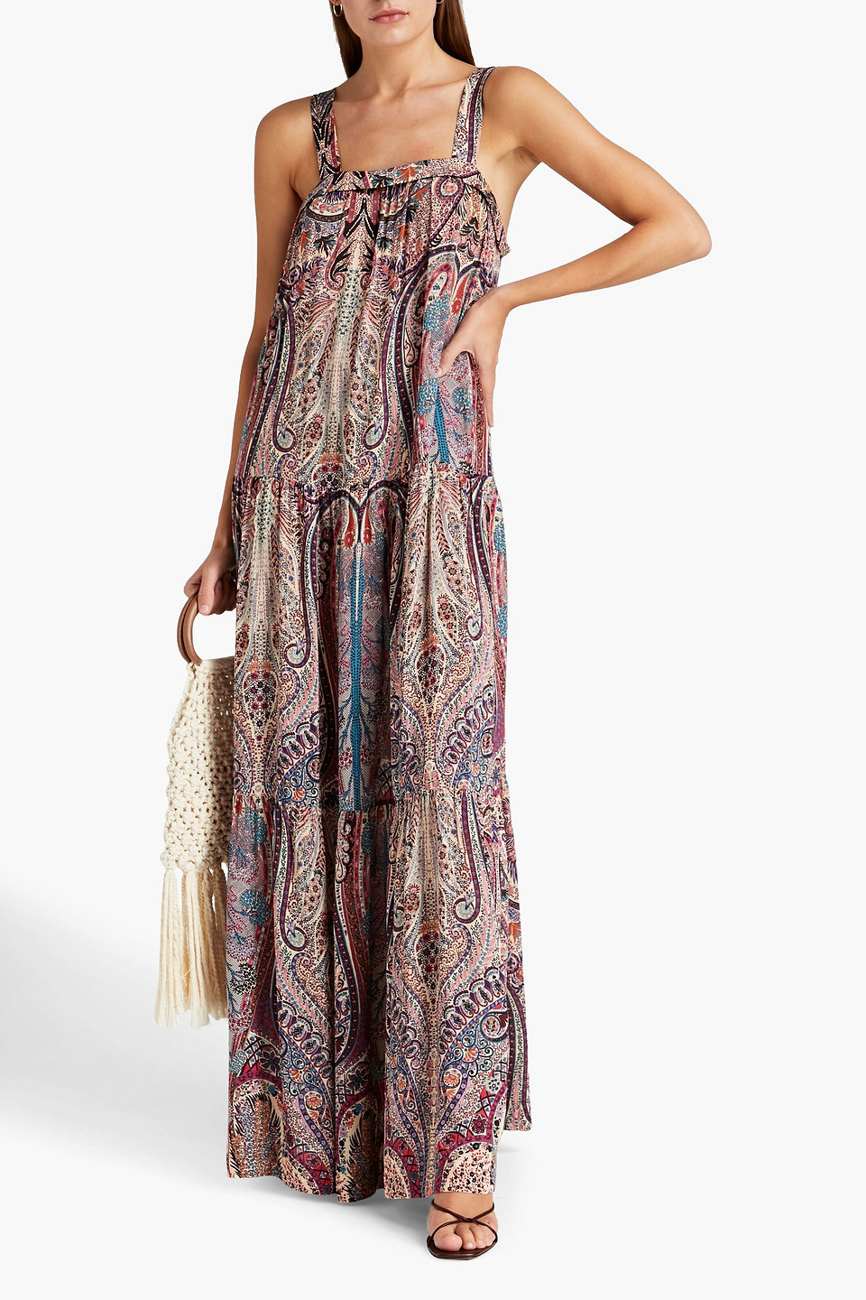 Ba&sh Baraka Pleated Printed Mousseline Maxi Dress In Baby Pink