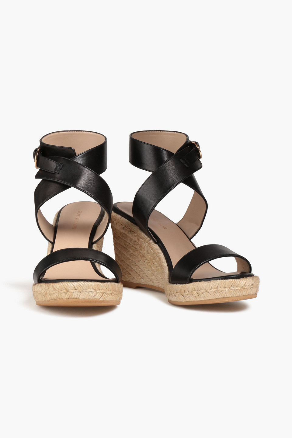 Stuart Weitzman Lexia Leather Espadrille Wedge Sandals In Black