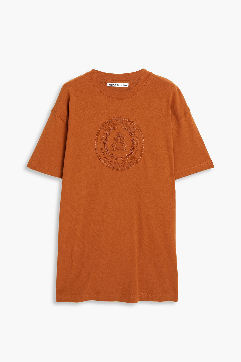 acne studios - embroidered cotton-jersey t-shirt - brown - l