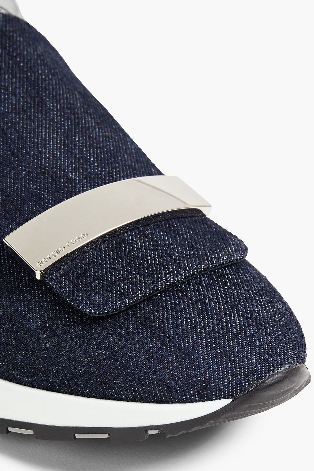 SERGIO ROSSI sr1 knit-paneled denim slip-on sneakers