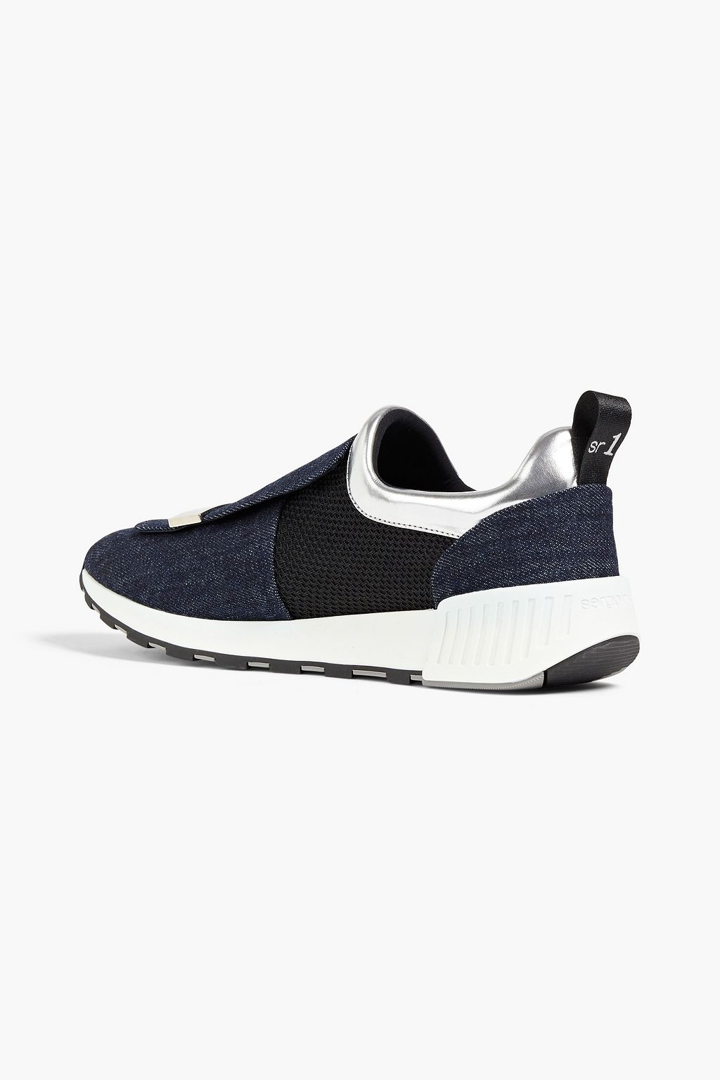SERGIO ROSSI sr1 knit-paneled denim slip-on sneakers