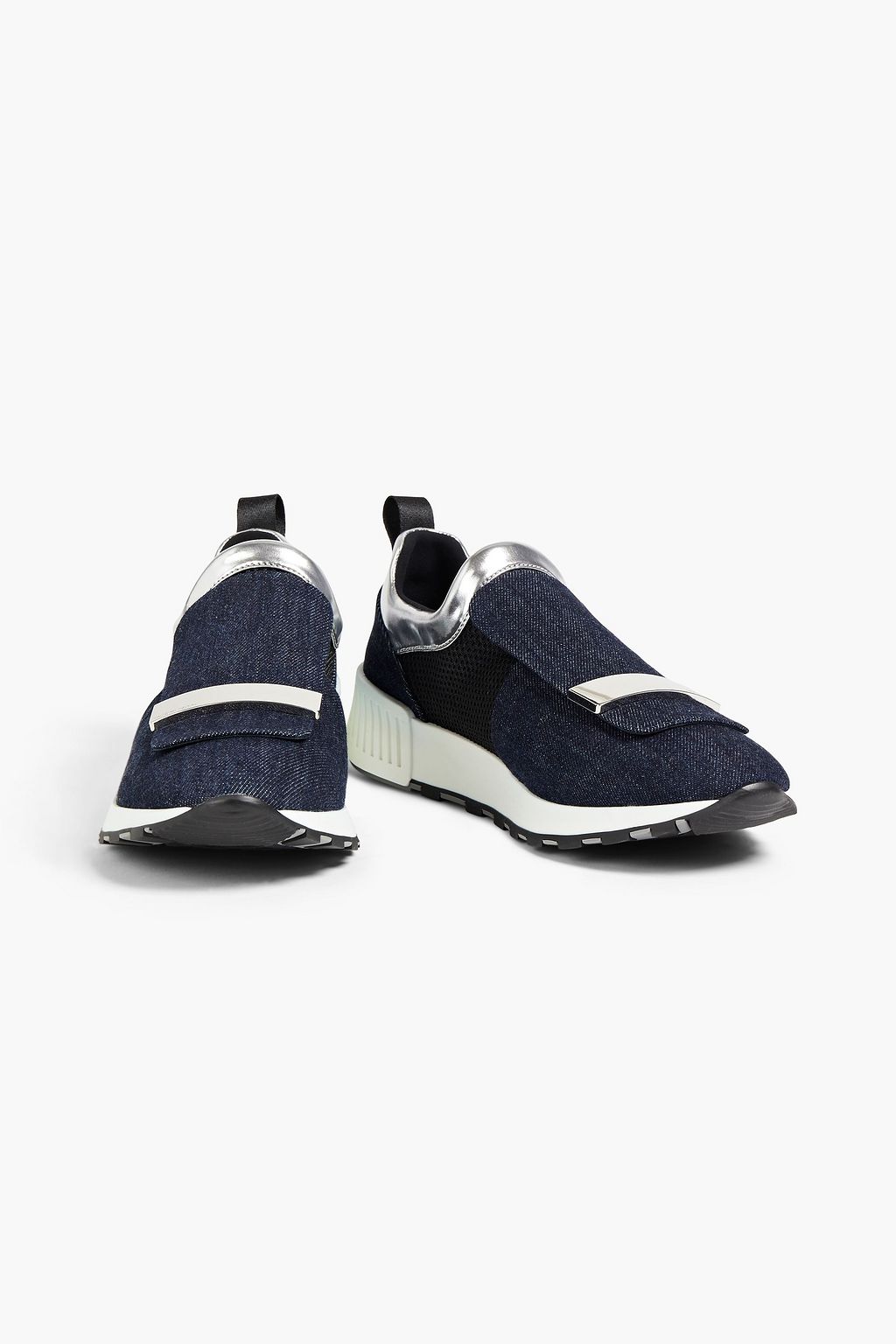 SERGIO ROSSI sr1 knit-paneled denim slip-on sneakers