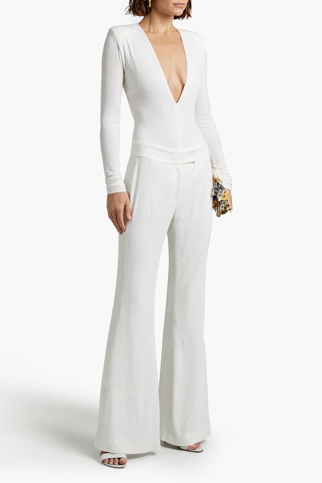 RACHEL ZOE Faille-paneled sequined woven wide-leg pants