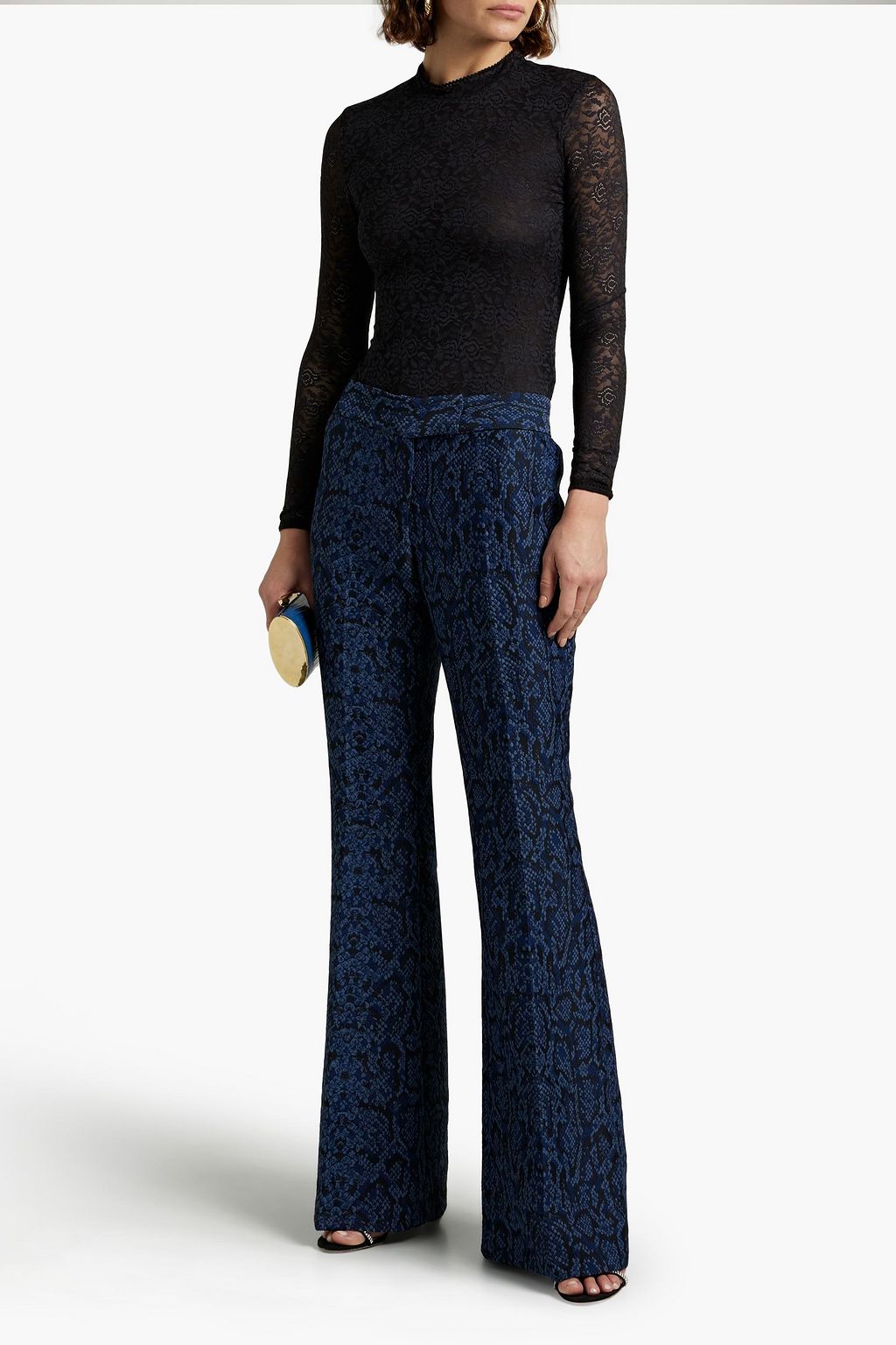 RACHEL ZOE Lorette snake-print jacquard flared pants