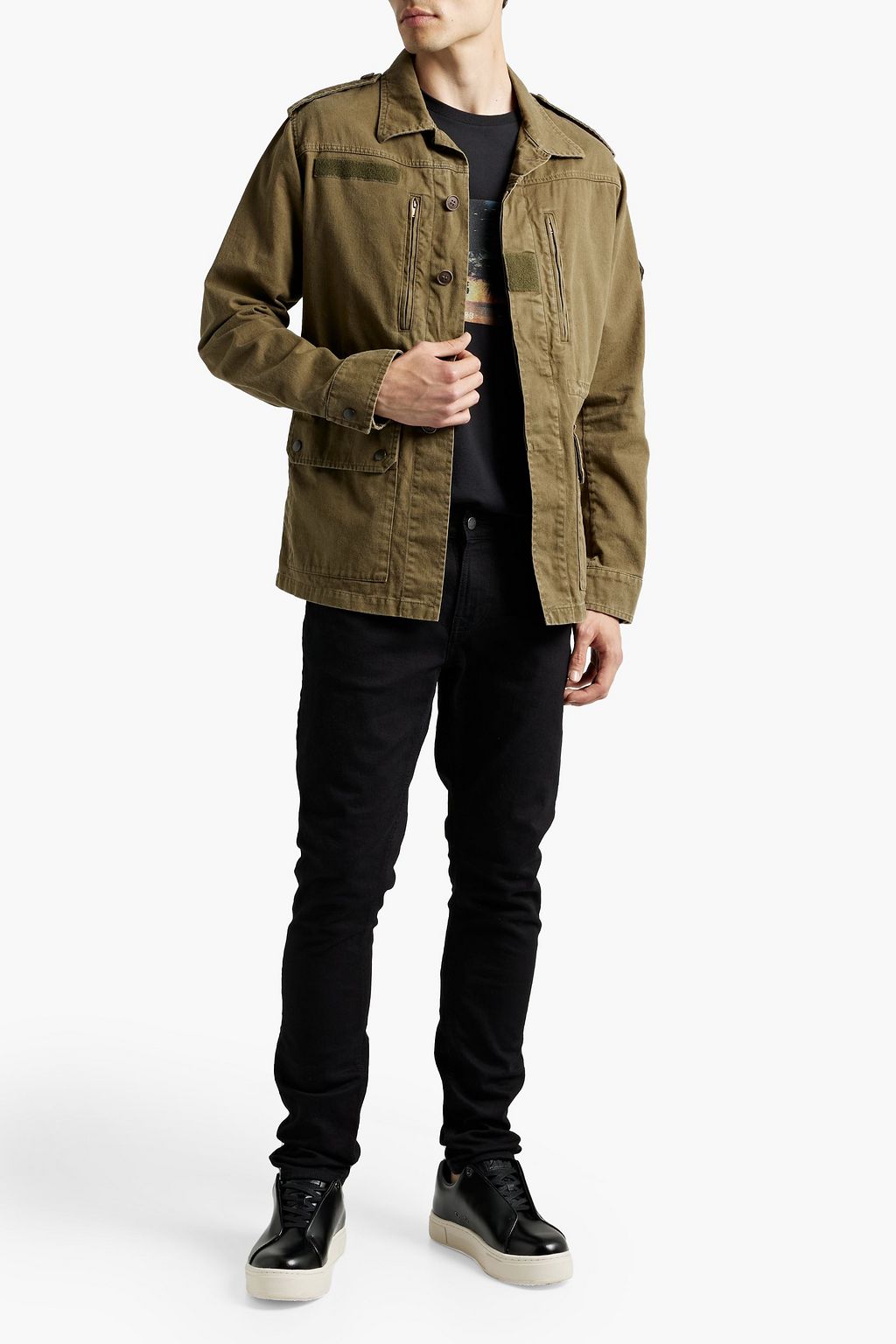 SAINT LAURENT Appliquéd cotton and ramie-blend gabardine parka
