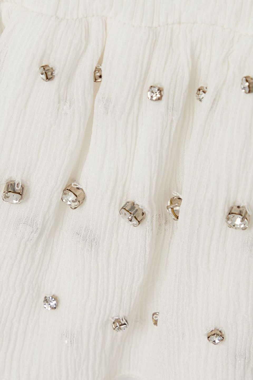 Retroféte Lucille Crystal-embellished Shirred Silk-crepon Mini Skirt In Off-white