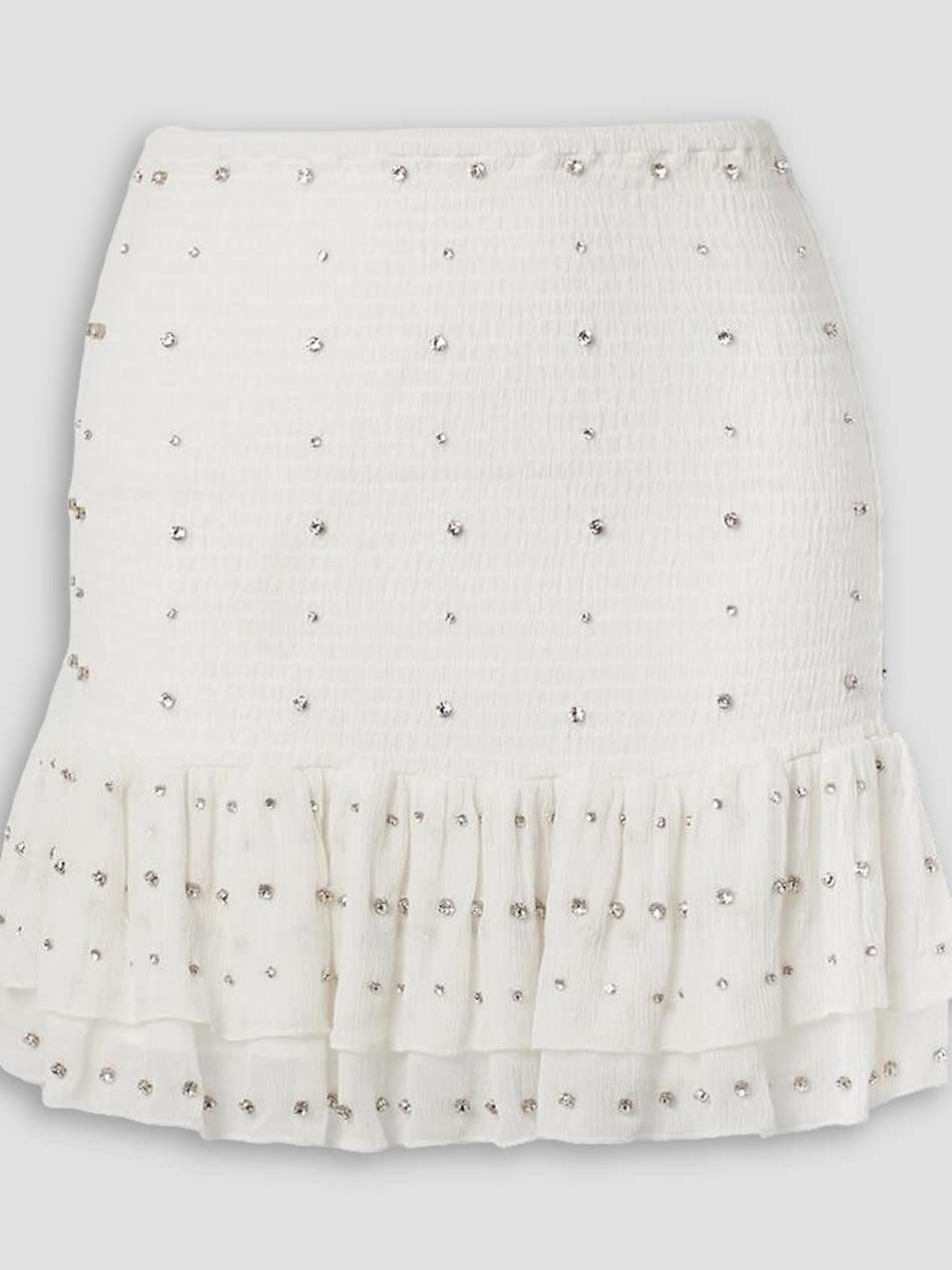lucille crystal-embellished shirred silk-crepon mini skirt
