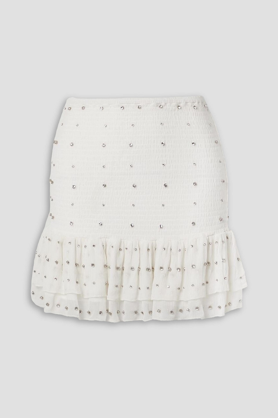 Retroféte Lucille Crystal-embellished Shirred Silk-crepon Mini Skirt In Off-white