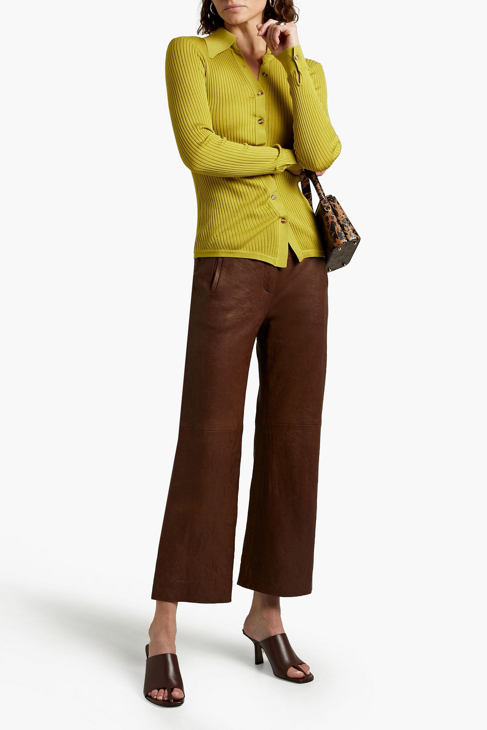 Veronica Beard Dova Leather Wide-leg Pants In Brown