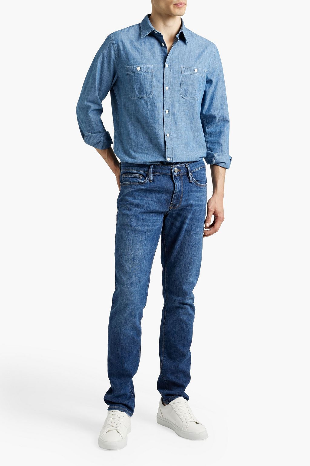 FRAME Jeans mit schmalem Bein aus ausgewaschenem Denim in Distressed-Optik