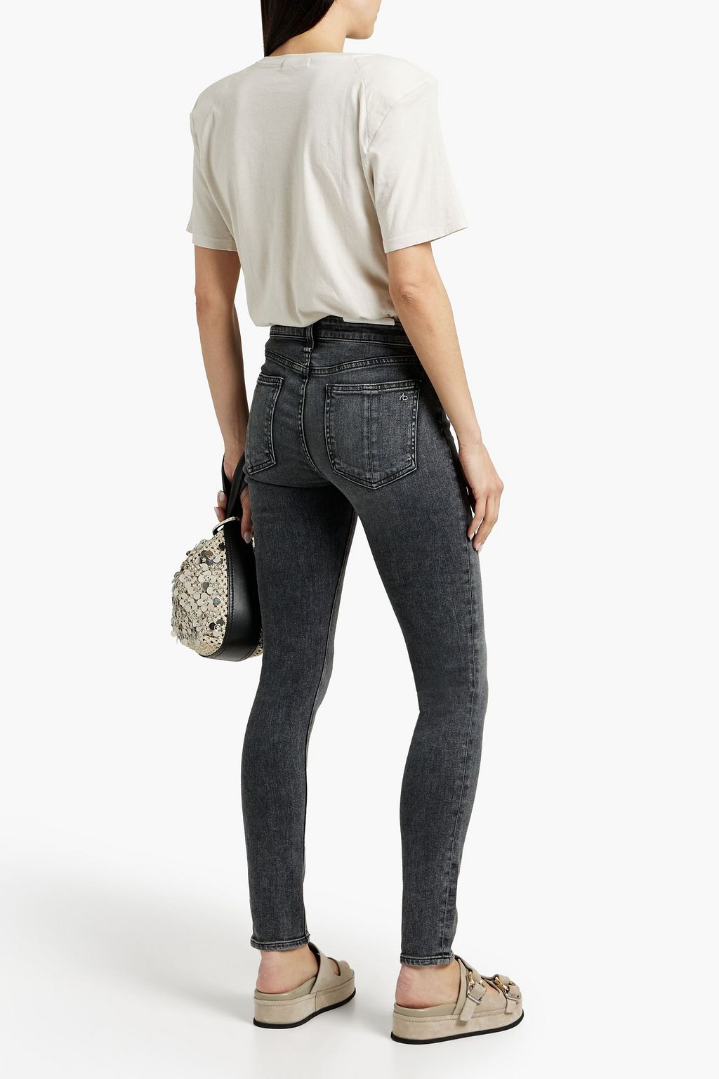 RAG & BONE بنطلون جينز سكيني ’كايت’ بخصر متوسط الارتفاع ولون باهت