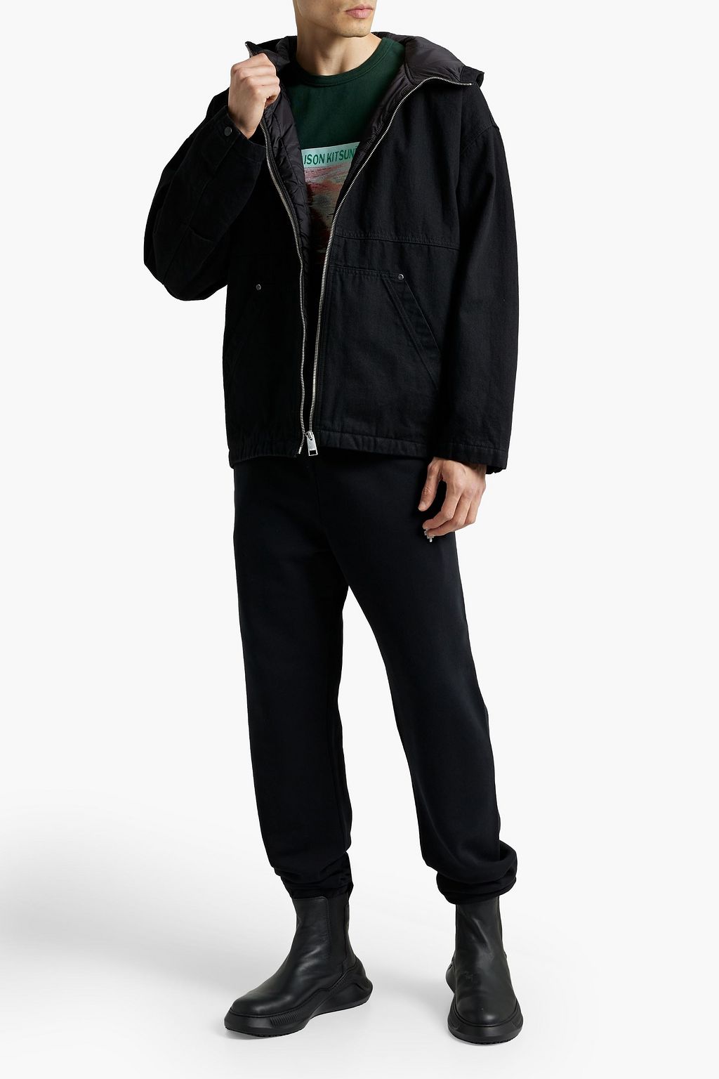 FRAME Padded cotton-gabardine hooded jacket