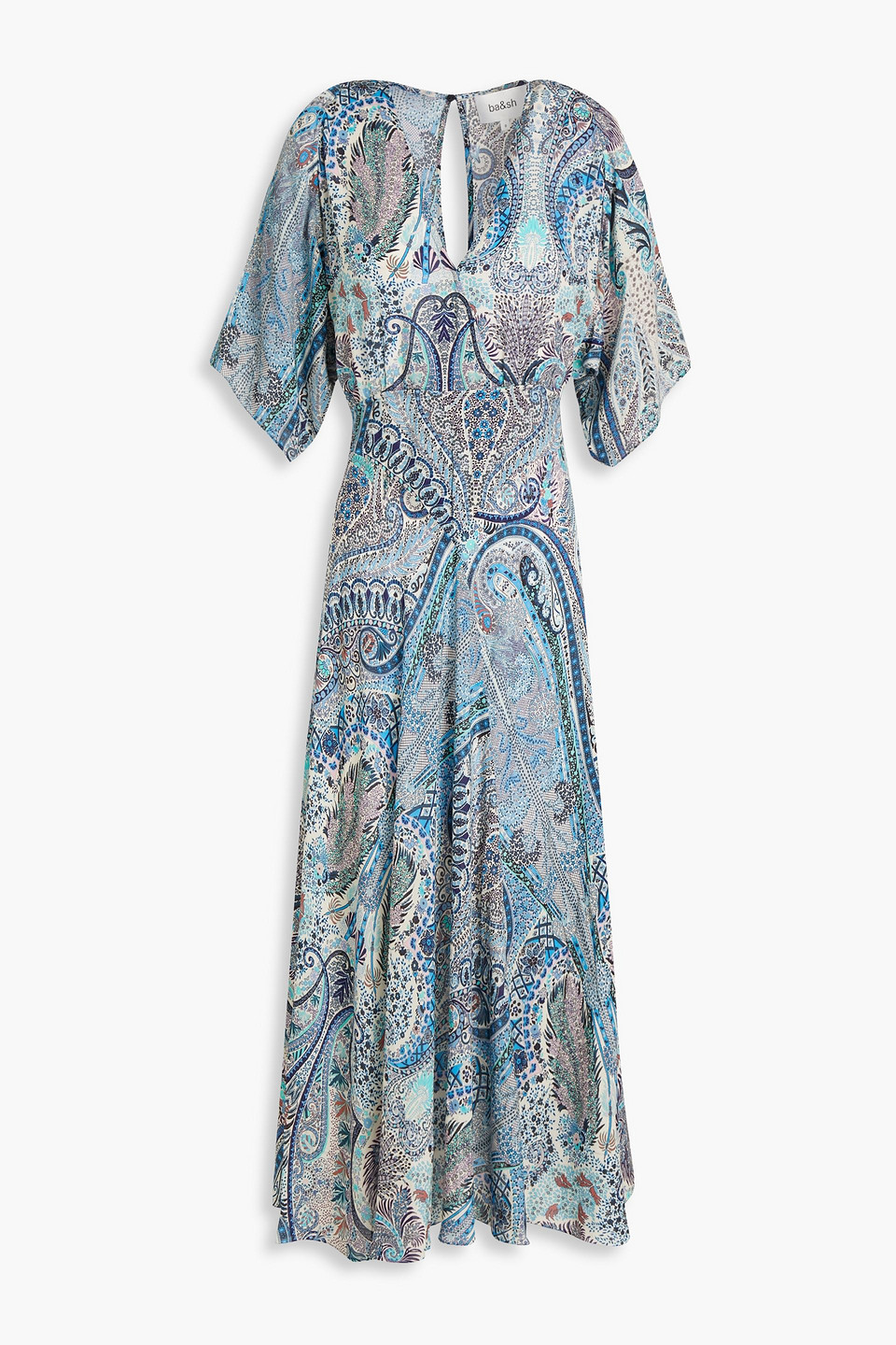 ba&sh - tie-back paisley-print mousseline midi dress - blue - 0
