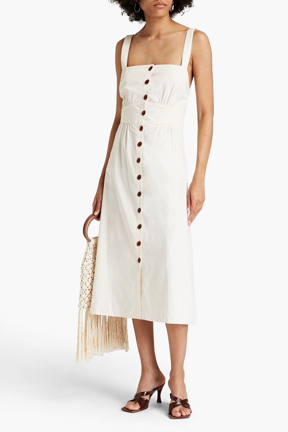 Ba&sh Open-back Gathered Cotton-poplin Midi Dress In Ecru