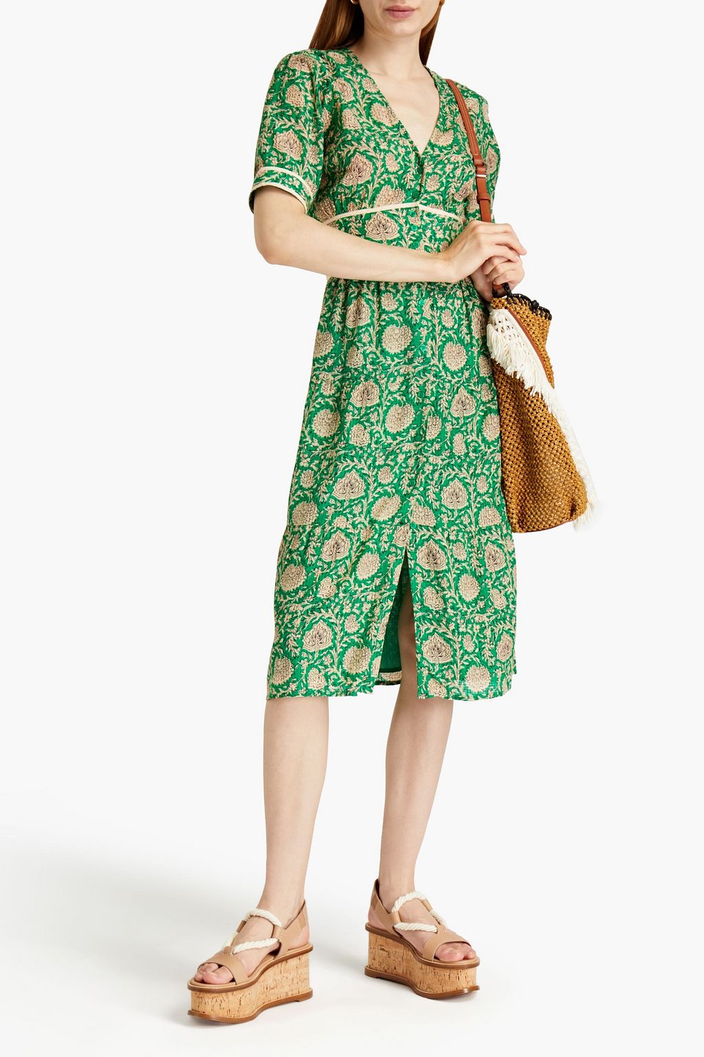 BA&SH Gathered floral-print mousseline midi dress | THE OUTNET