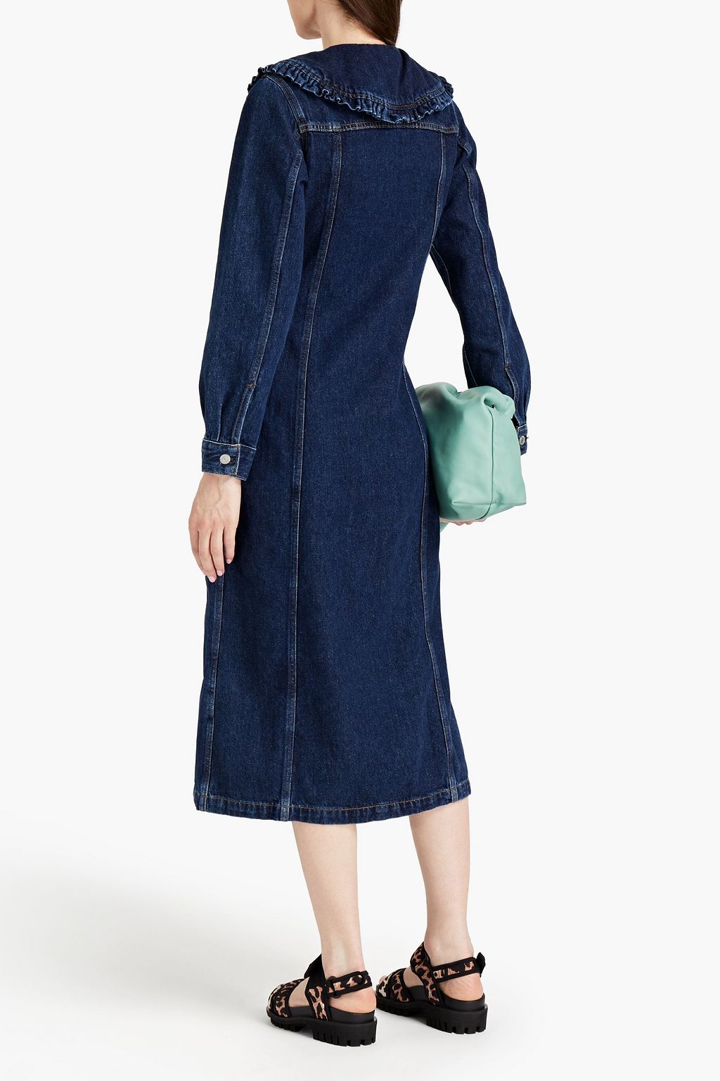 GANNI X LEVI'S Ruffle-trimmed cotton and hemp-blend denim shirt dress