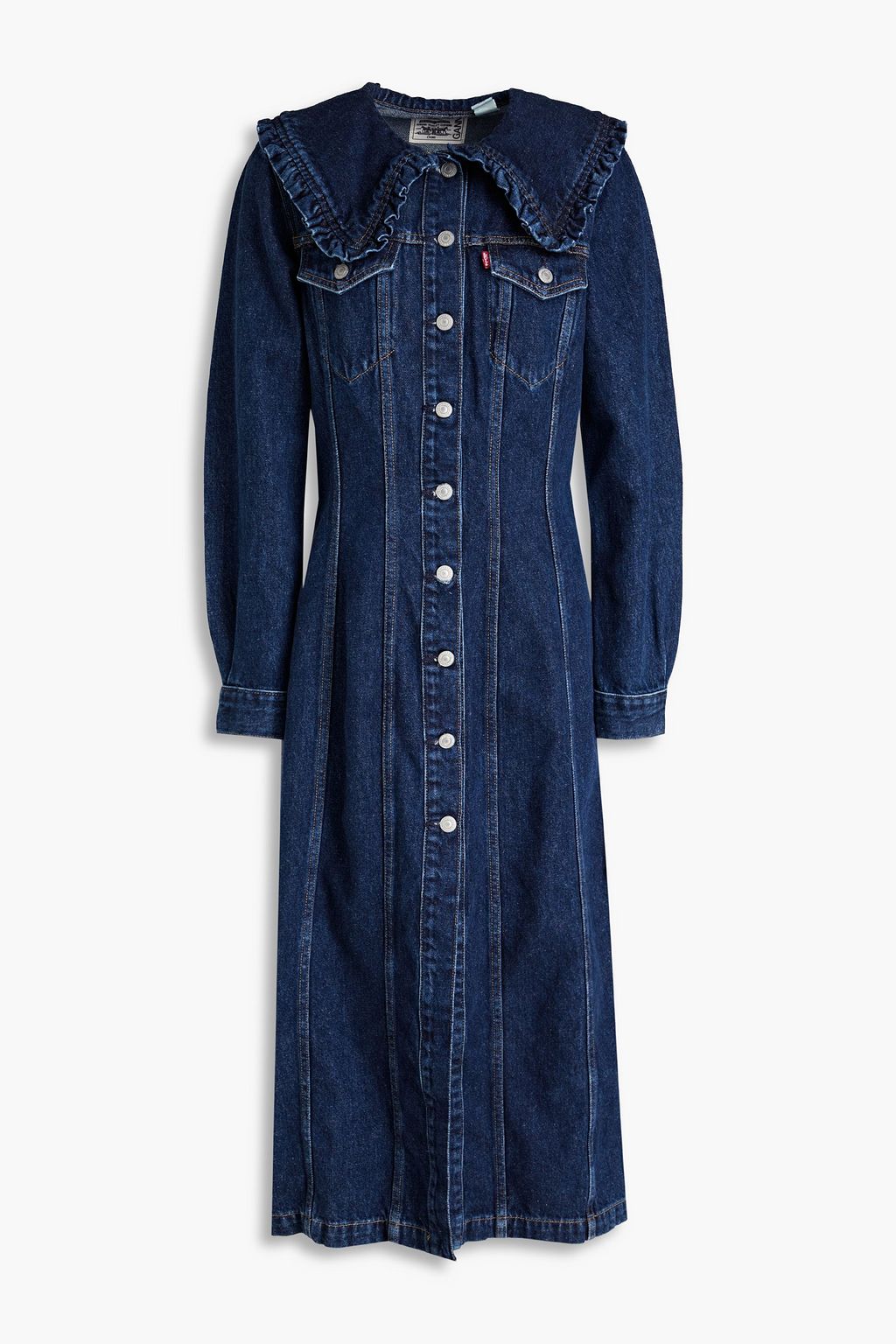 GANNI X LEVI'S Ruffle-trimmed cotton and hemp-blend denim shirt dress |  Sale up to 70% off | THE OUTNET