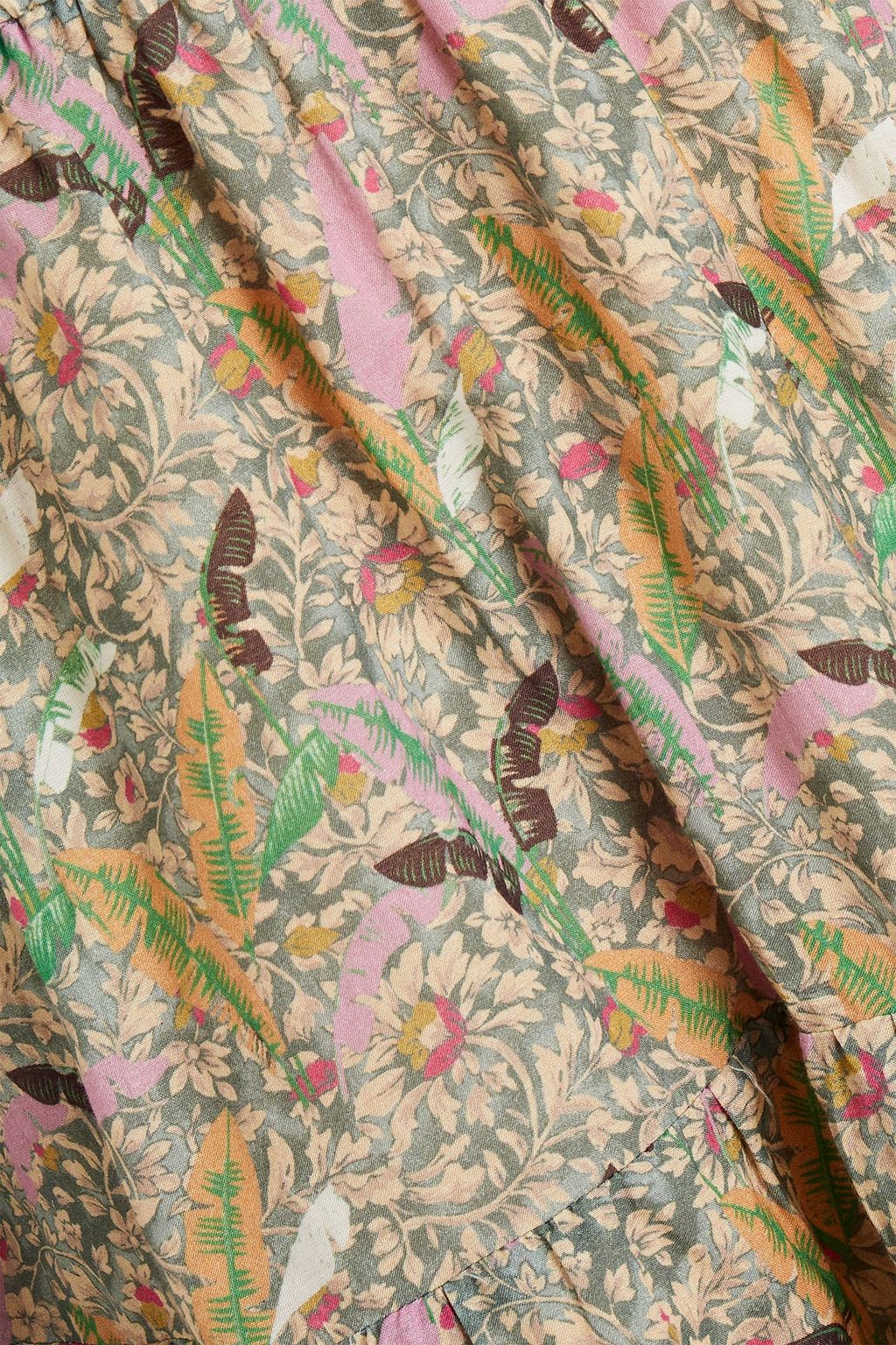 BA&SH Gerafftes Hemdkleid mit floralem Print und Bindedetail vorne