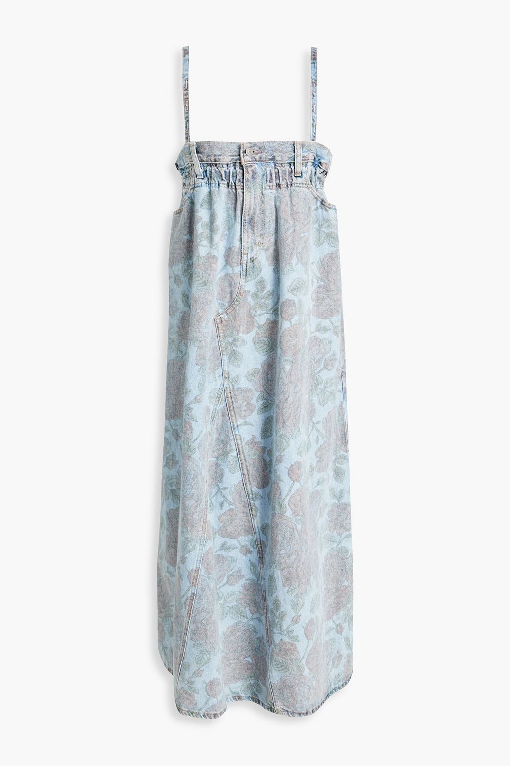 GANNI X LEVI'S Gathered floral-print denim midi dress | Sale up to 70% off  | THE OUTNET