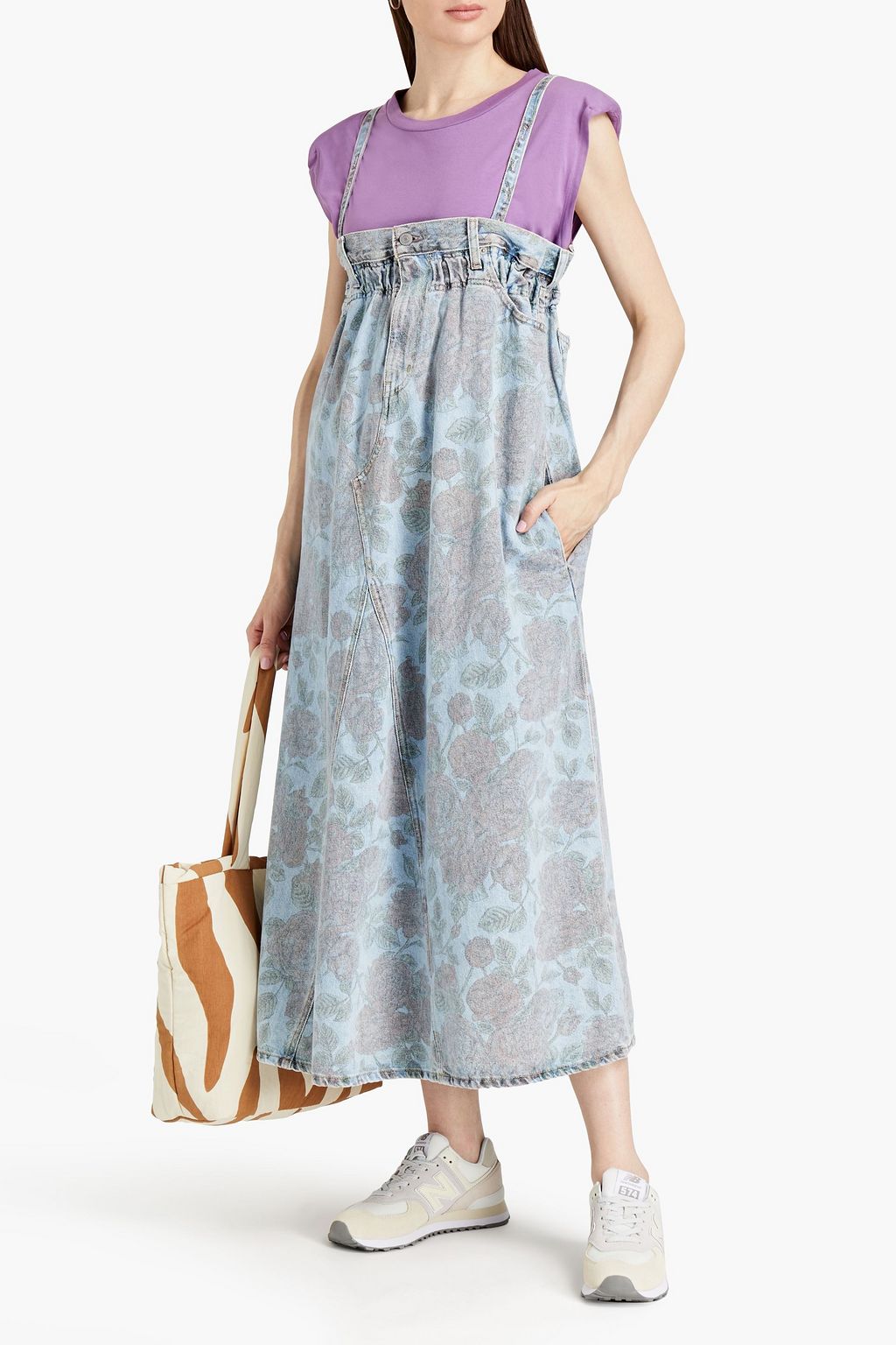 GANNI X LEVI'S Gathered floral-print denim midi dress | Sale up to 70% off  | THE OUTNET