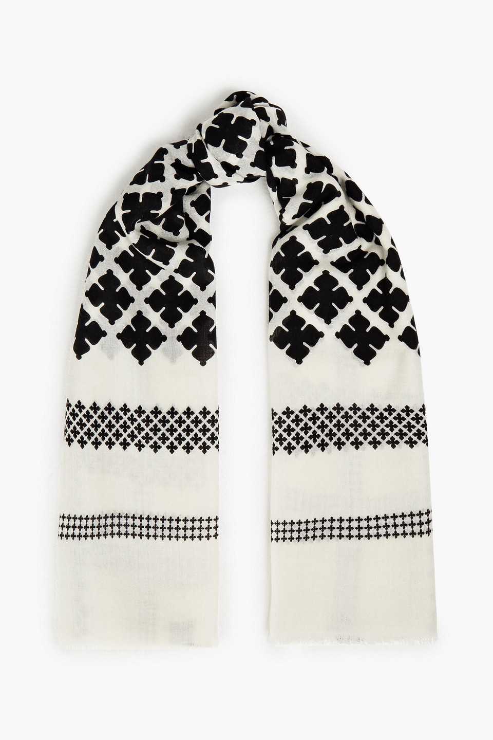 By Malene Birger Printed Wool-gauze Scarf In Black