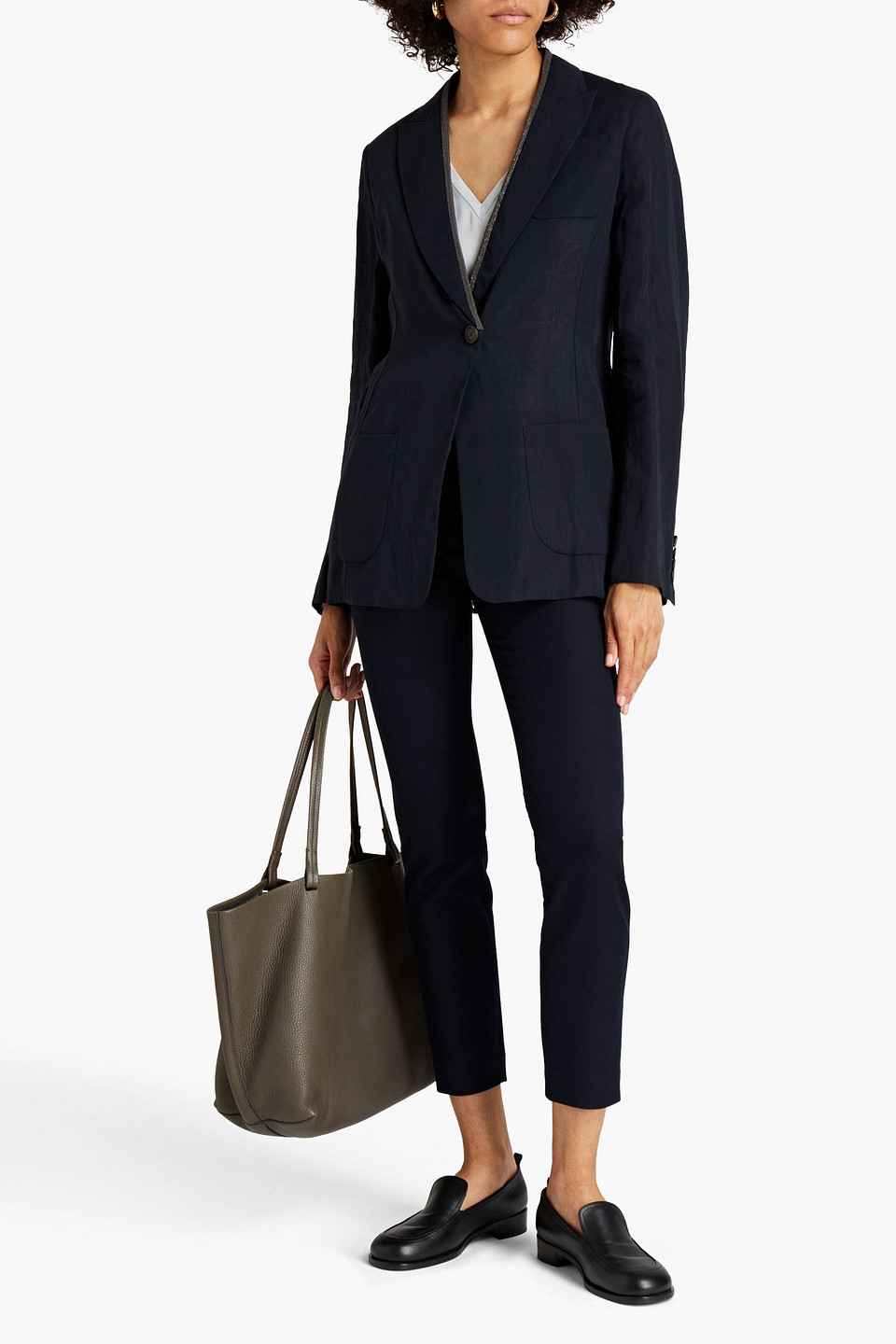 Brunello Cucinelli Bead-embellished Cotton-organza Blazer In Blue