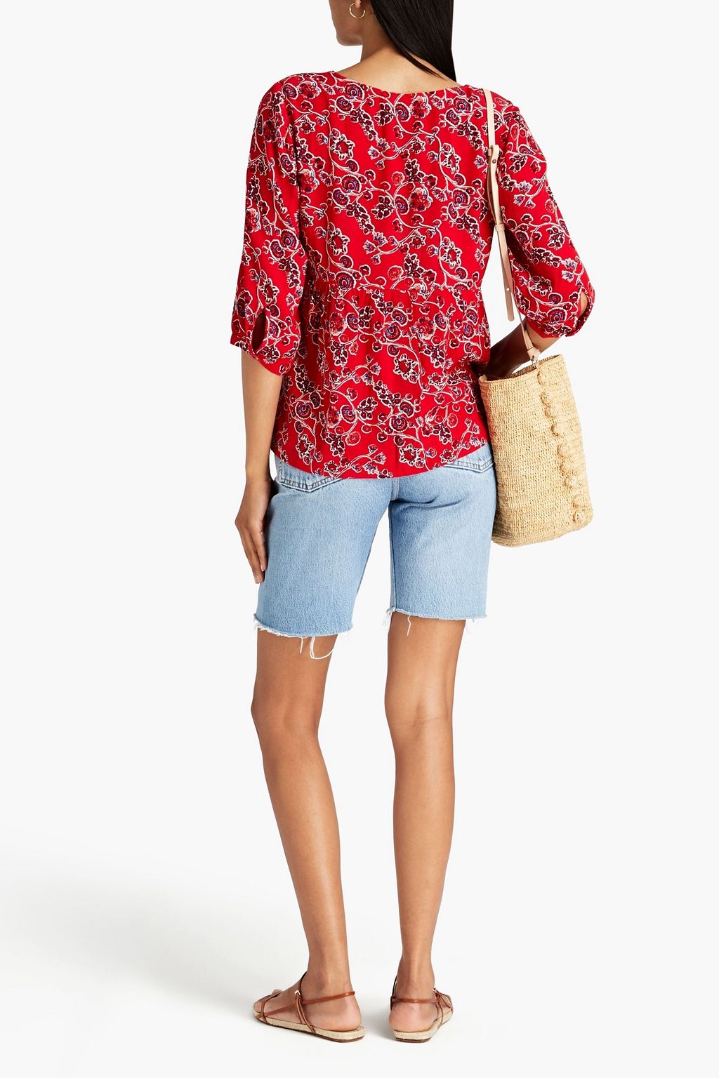BA&SH Gathered floral-print crepe top