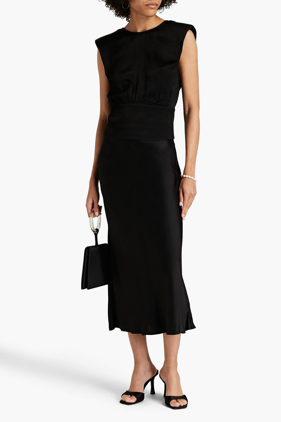 Ba&sh Nao Gathered Satin-twill Top In Black
