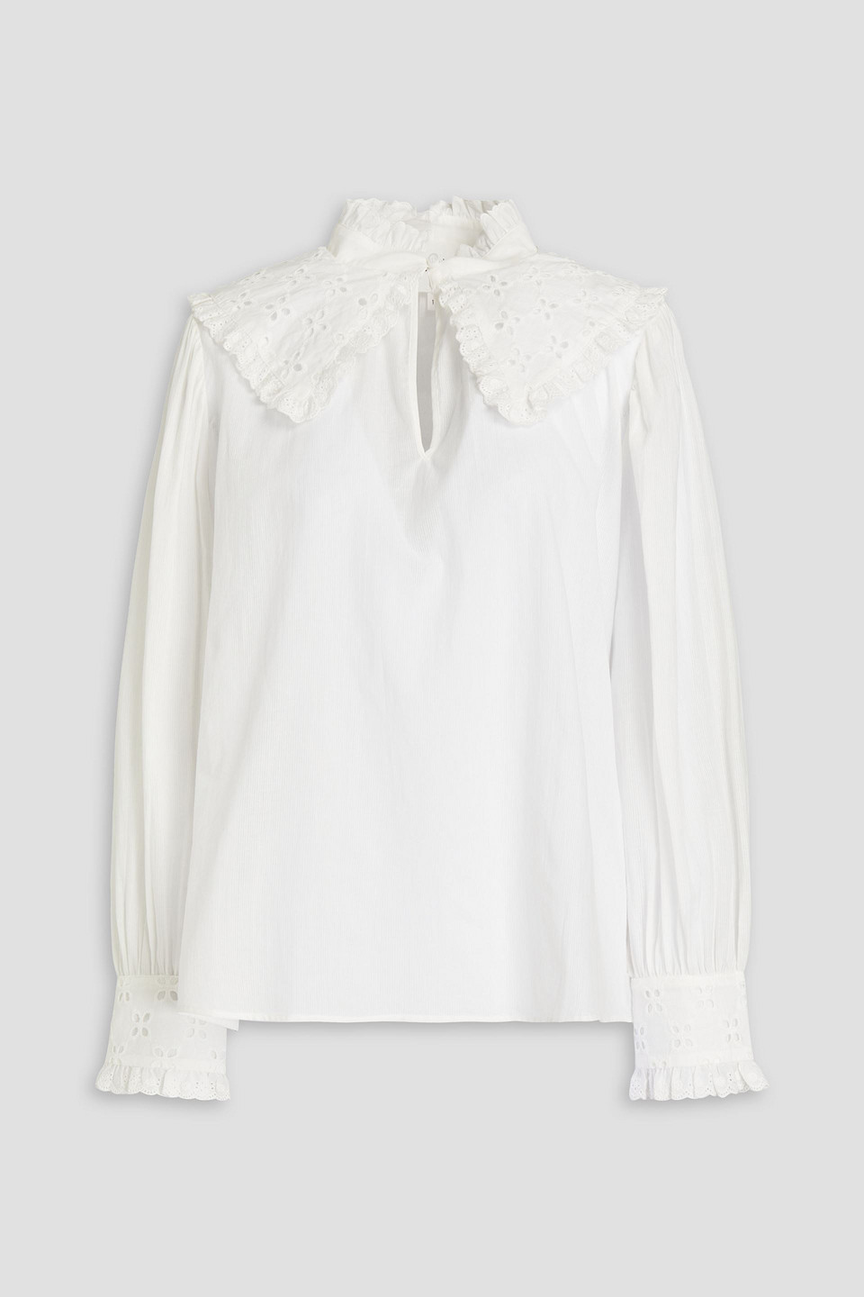 ba&sh - donia broderie anglaise-trimmed cotton-jacquard blouse - white - 0