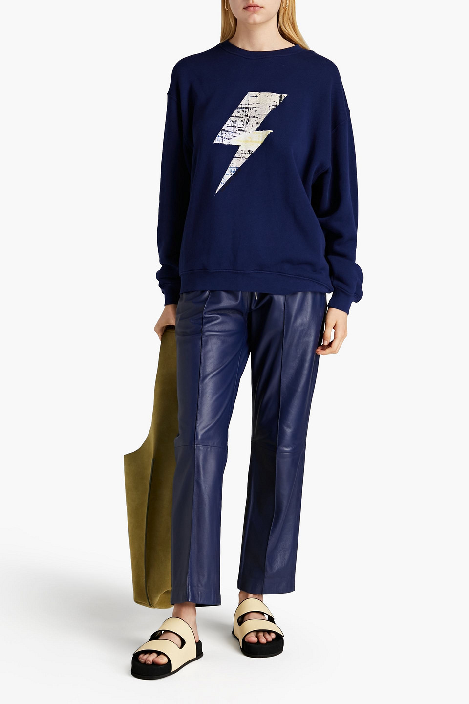 Ba&sh Printed French Cotton-terry Sweatshirt In Blue