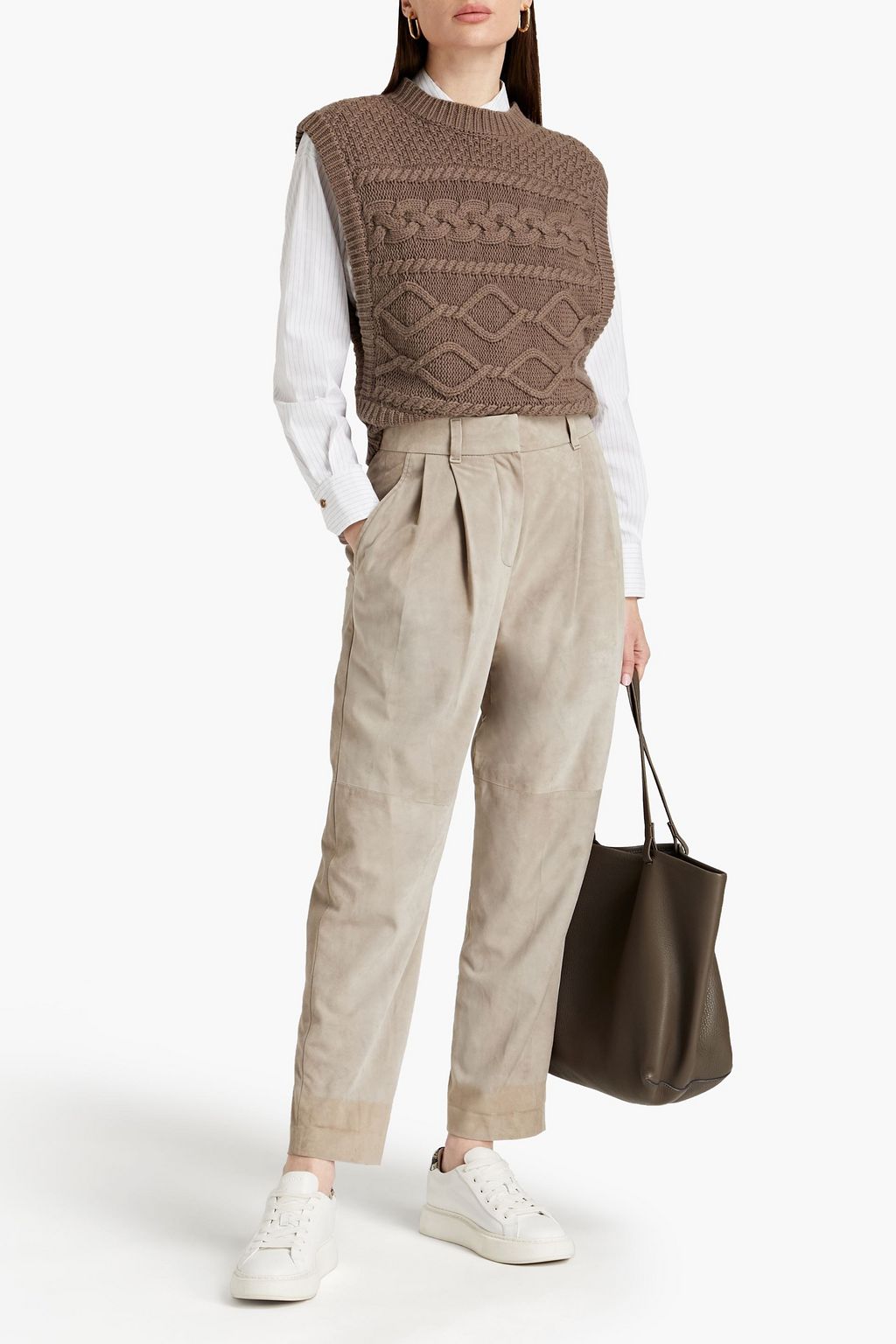 BRUNELLO CUCINELLI Pleated suede tapered pants