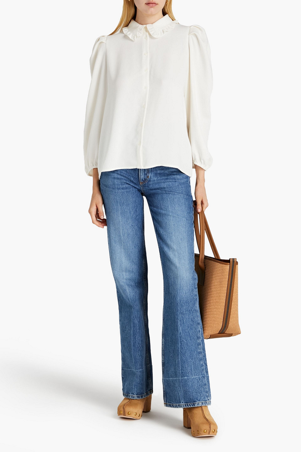 Ba&sh Nadja Ruffle-trimmed Crepe Blouse In White